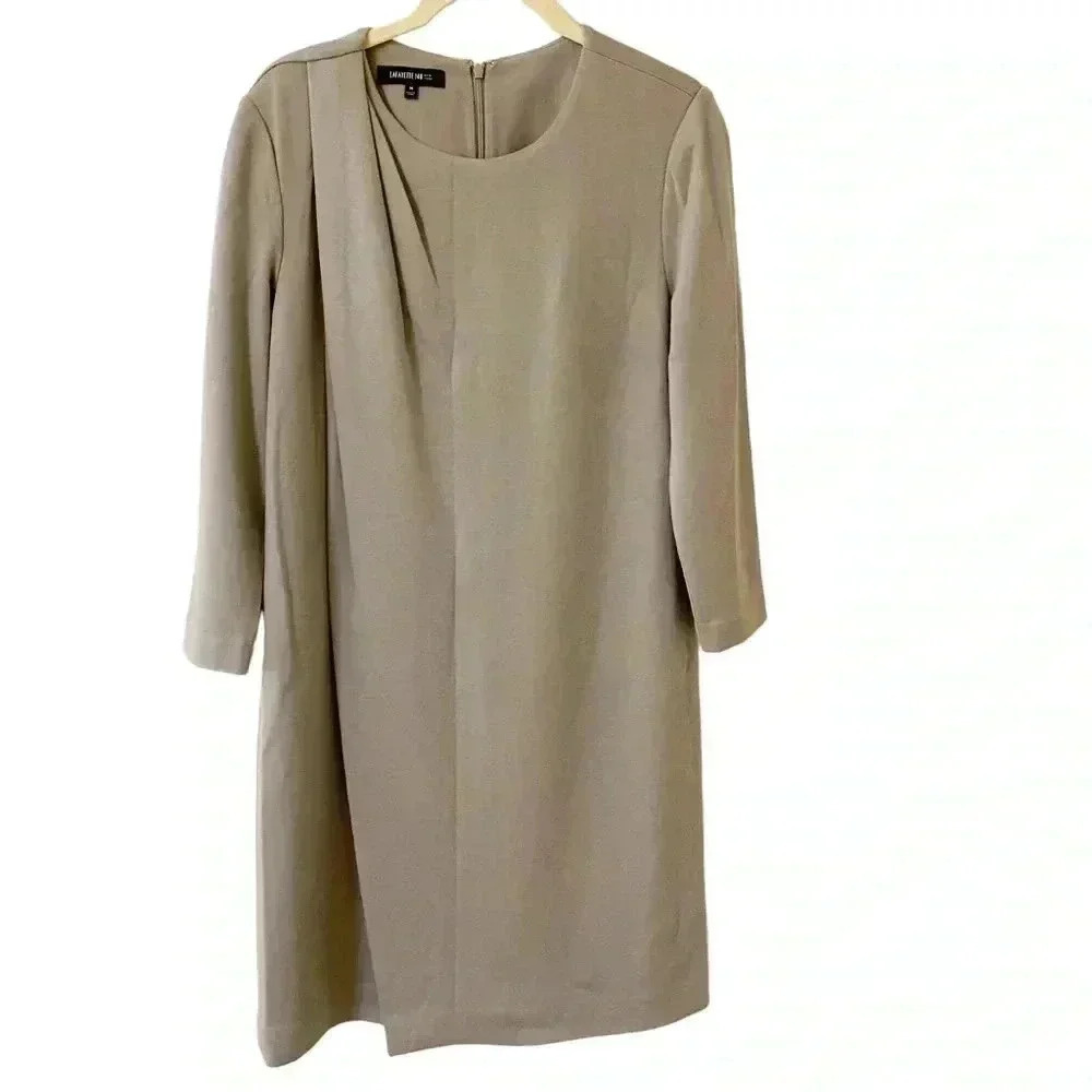 Lafayette 148 Light Gray Dress Medium Front Flowing Piece Warm Wool Office